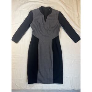 Elie Tahari Bergdorf Goodman‎ Gray Black Color Block Dress Sz 4 Career Cocktail